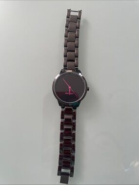 Nine West Black/Gun Metal Watch with Pink Hands